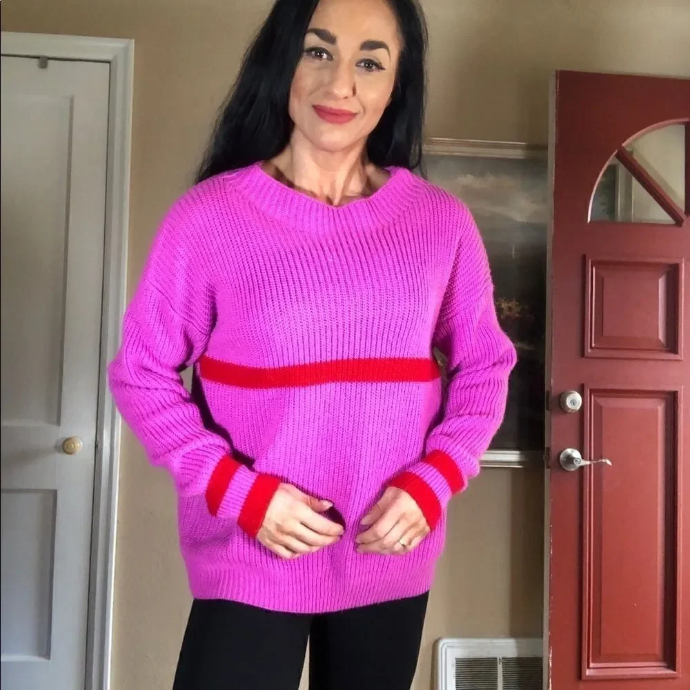 Shein bright pink and red sweater